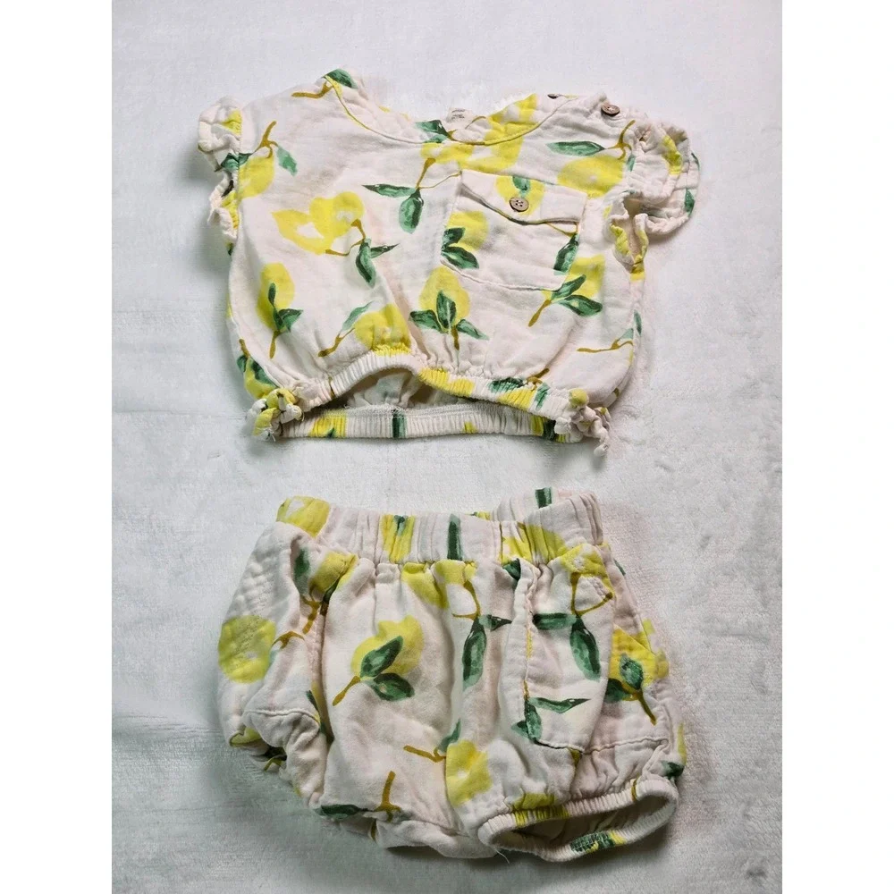Jessica Simpson Baby Girl Lemon Print Cotton Gauze Top and Bloomers Set 12M‎